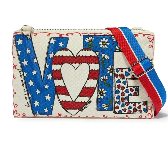 NWT BRIGHTON 2024 VOTE ELECTION DAY POUCH BAG SHOULDER CROSSBODY RED WHITE BLUE - Picture 1 of 15